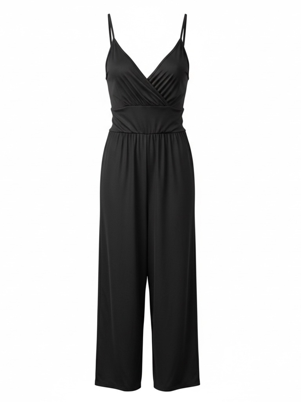 Black polyester & elastane jumpsuit with wide leg, size XXL w/pockets